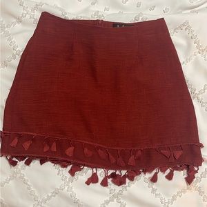 Lulus all bets are off red rust tassel skirt size s
